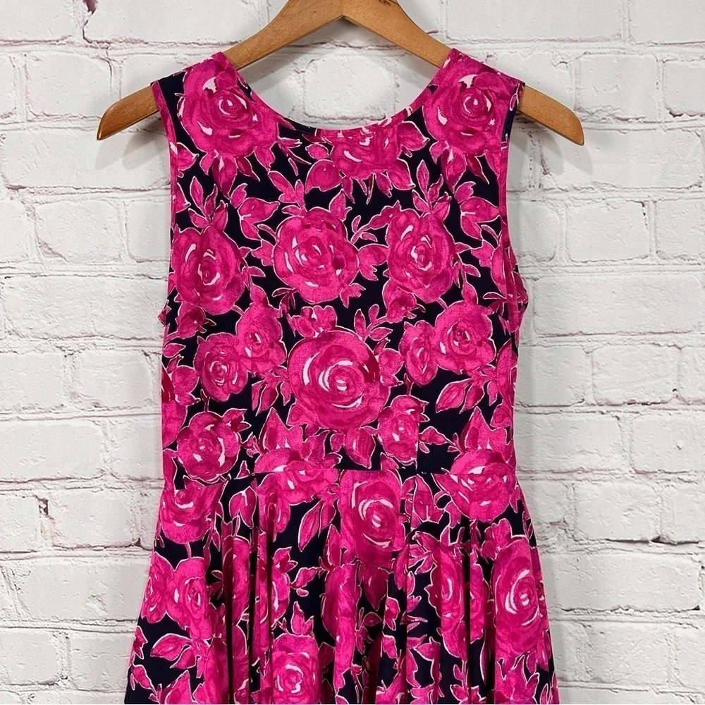 Maison Jules fit flare mini dress size small hot pink Fuscia navy blue Vacation - Picture 8 of 16